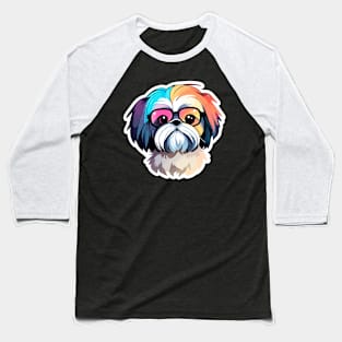 Shih Tzu Dog Illustration Baseball T-Shirt